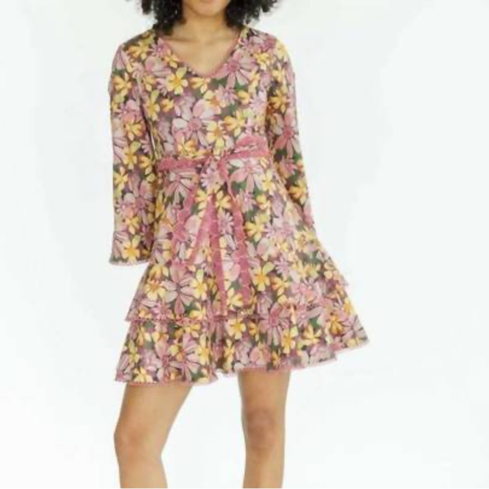 Victoria Dunn Marie Floral Pink and Yellow mini Dress